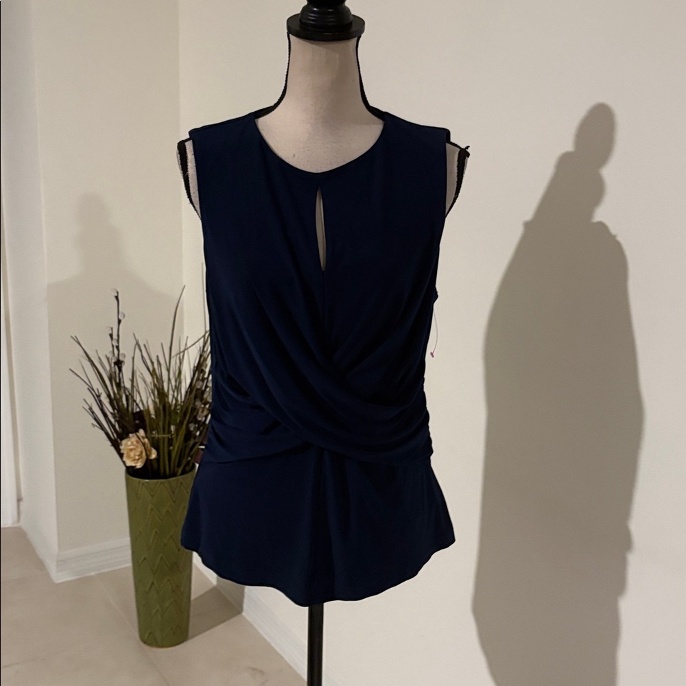 DKNY navy blue crossover shirt sz large 528 - Picture 2 of 7